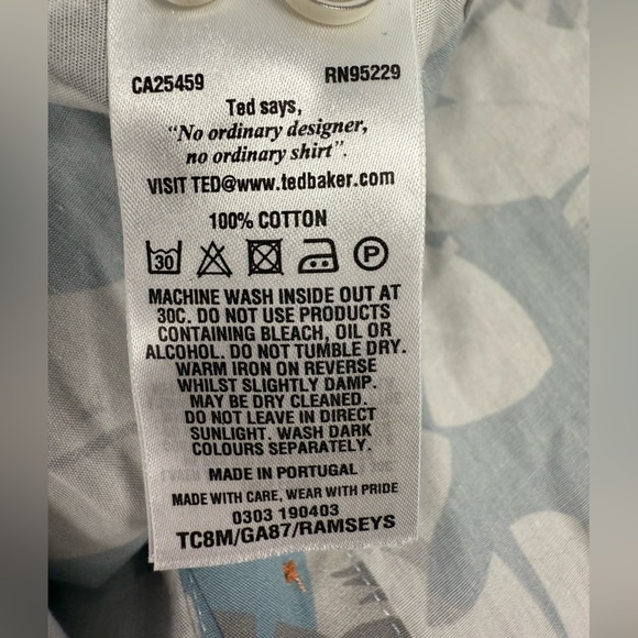 Ted Baker Ramseys Button Down Shirt Men’s XL (Ted 5) Blue Palm Leaf Flip Cuff - Picture 10 of 11